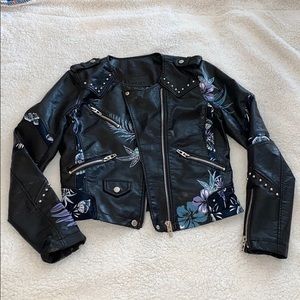 BLANK NYC vegan leather floral moto jacket NWOT